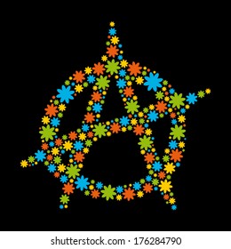 Anarchy symbol made up from flowers.