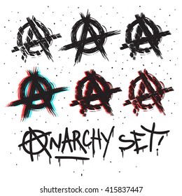 Anarchy symbols set drawing. vector illustration.  