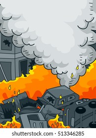 Anarchy Themed Illustration Featuring Burning Cars Set Alight by Arsonists