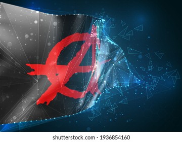 anarchy, vector 3d flag on blue background with hud interfaces