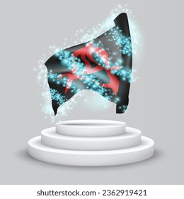 Anarchy, vector 3d flag on the podium surrounded by a whirlwind of magical radiance