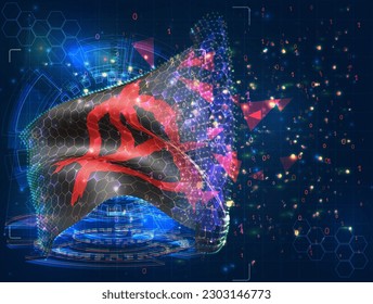 Anarchy,  vector flag, virtual abstract 3D object from triangular polygons on a blue background