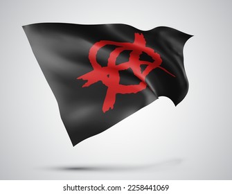 Anarchy, vector flag with waves and bends waving in the wind on a white background