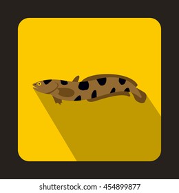 Anarhichas fish icon in flat style on a yellow background