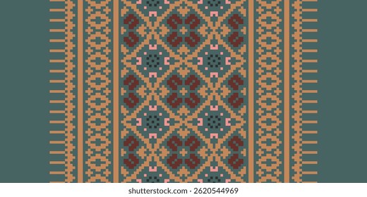 Anarkali Pattern Seamless Scandinavian pattern Motif embroidery, Pixel Ikat embroidery vector Design for Print pattern vintage flower folk navajo patchwork pattern