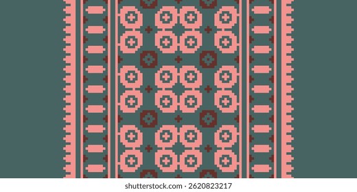 Anarkali Pattern Seamless Scandinavian pattern Motif embroidery, Pixel Ikat embroidery vector Design for Print tie dyeing pillowcase sambal puri kurti mughal architecture