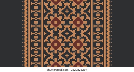 Padrão Anarkali Padrão Escandinavo sem costura Bordado de motivo, Pixel Ikat bordado vetor Design para impressão arte indígena padrão de arte aborígine floral kurti mughal border