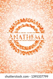 Anathema orange tile background illustration. Square geometric mosaic seamless pattern with emblem inside.
