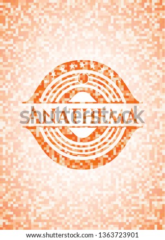 Anathema orange tile background illustration. Square geometric mosaic seamless pattern with emblem inside.