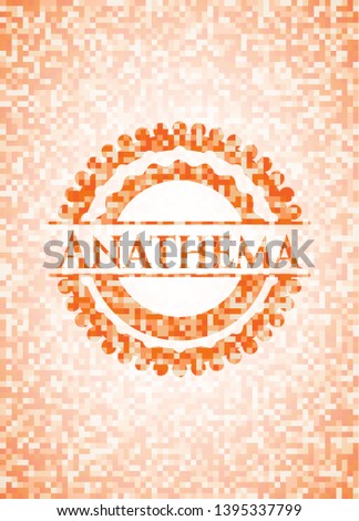 Anathema orange tile background illustration. Square geometric mosaic seamless pattern with emblem inside.