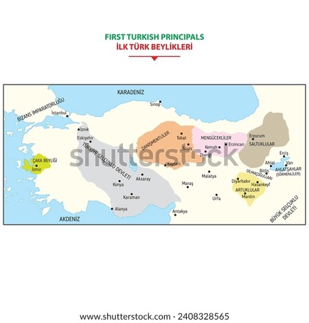 Anatolian Principalities map. The first Turkish principalities established in Anatolia. Stock foto © 
