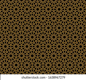 Anatolian Seljuk motif. Islamic Geometric Gold and black Seamless Pattern Vector.