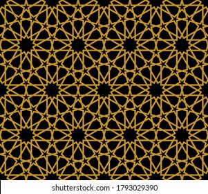 Anatolian Seljuk motif. Islamic Geometric Gold and black Seamless Pattern Vector.