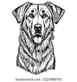 Anatolian Shepherd dog breed line drawing, clip art animal hand drawing vector black and white