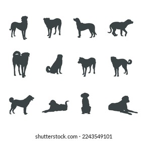 Anatolian shepherd dog silhouettes, Anatolian shepherd dog silhouette set. 