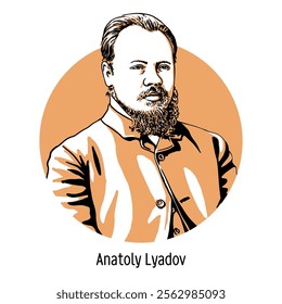 Anatoly Konstantinovich Lyadov is a Russian composer, conductor and teacher, professor at the St. Petersburg Conservatory. Hand-drawn vector illustration