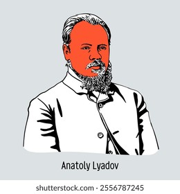 Anatoly Lyadov is a Russian composer, conductor and teacher, professor at the St. Petersburg Conservatory. Hand-drawn vector illustration