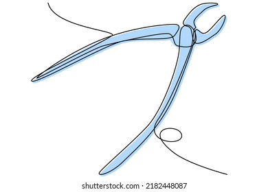 Forceps anatómicos para extracción dental, instrumento dental, suministros médicos. Para servicios dentales publicitarios, diseño de listas de precios, folletos. Ilustración con una línea continua sobre un blanco.