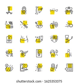 Anatomic icons set with bones, sleep and surgery elements. Set of anatomic icons and tonometer concept. Editable vector elements for logo app UI design.