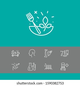 Anatomic icons set with bones, sport and doctor elements. Set of anatomic icons and syringe concept. Editable vector elements for logo app UI design.