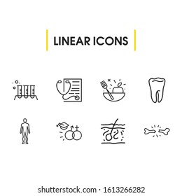 Anatomic icons set with diagnostic, tooth and human body elements. Set of anatomic icons and person concept. Editable vector elements for logo app UI design.