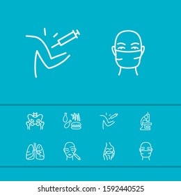 Anatomic icons set with face mask, bone joint and vaccination elements. Set of anatomic icons and knee concept. Editable vector elements for logo app UI design.