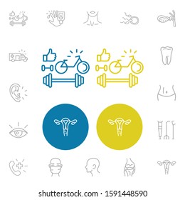 Anatomic icons set with gallbladder, ambulance and navel elements. Set of anatomic icons and profile concept. Editable vector elements for logo app UI design.