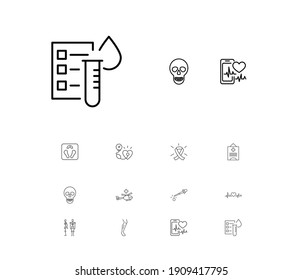 Iconos anatómicos establecidos con la aplicación de seguimiento de latidos del corazón, esqueletos y elementos de cuentagotas. Conjunto de iconos anatómicos y concepto de autónomo. Elementos vectoriales editables para el diseño de la interfaz de usuario de la aplicación del logotipo.