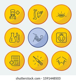 Anatomic icons set with thermometer, bones and doctor elements. Set of anatomic icons and receipt concept. Editable vector elements for logo app UI design.