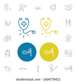 Anatomic icons set with tooth floss, gallbladder and sexology elements. Set of anatomic icons and female concept. Editable vector elements for logo app UI design.