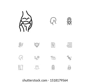 Anatomic icons set with tooth x-ray, human head and crutches elements. Set of anatomic icons and receipt concept. Editable vector elements for logo app UI design