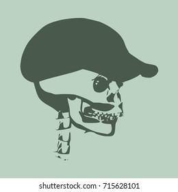 Anatomic skull in cap. Detailed illustration of human skull.