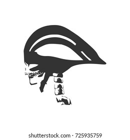 Anatomic skull. Detailed illustration of human skull in bike helmet