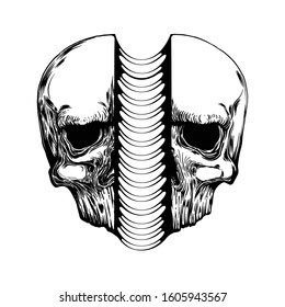 Anatomic Skull Vector Art. Detailed hand-drawn illustration of skull with open mouth. Grunge weathered illustration. Vector art. tattoo design.