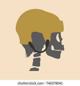 Anatomic skull wearing classic ice hockey helmet