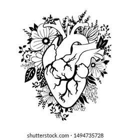 Anatomical Heart Flowers Leaves Floral Design Stock Vector (Royalty ...