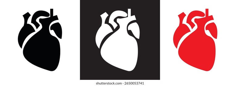 Ícone cardíaco anatômico.  Cardiovascular, médico, saúde, ícone cardiologia. coração humano Vetor. ícones para sites, interfaces móveis, apresentações, banner, marca visual etc. Ilustração vetorial.