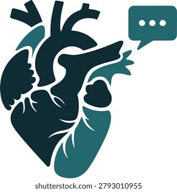 Anatomical heart illustration with speech bubble