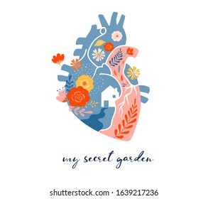 Anatomical heart modern print design, art work, vector design and illustration