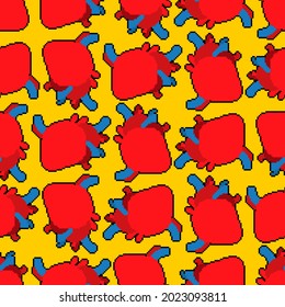 Anatomical heart pixel art pattern seamless. 8 bit Internal organ background