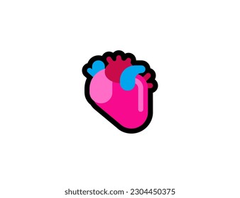 Anatomisches Herz, Vektorsymbol auf weißem Hintergrund. Das menschliche Herz Emoji-Illustration. Einsames Herz, Adern und Arterien, Vektoremoticon