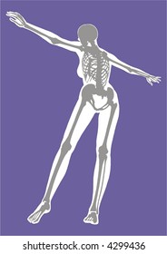 An anatomical illustration of the skeleton beneath the skin of a dancer.