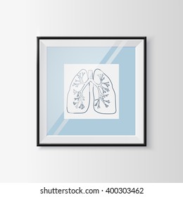 Anatomical lungs sketch in a frame. Useful template for medicine and healthcare topic. Vector resizable illustration.