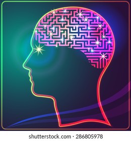 Anatomical representation.Profile of a human head with a colorful symbol of neurons in the brain