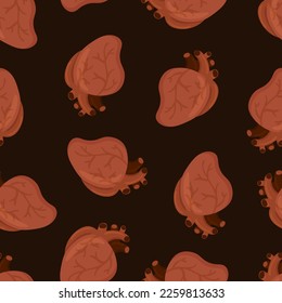 anatomical scary heart vector seamless pattern