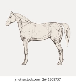 Anatomical Study of Horse illustrati, vector element. 
