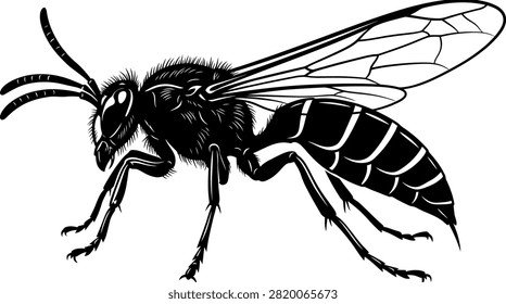 Anatomical vector drawing of a hornet featuring intricate wing and body details.