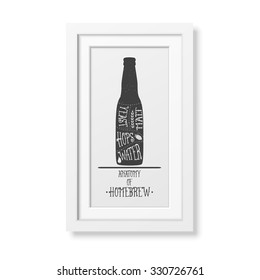 Anatomy of beer - Typographical Background in realistic square white frame on white background. Vector EPS10 illustration. 