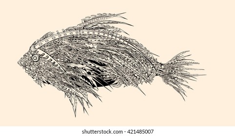 Anatomy of a fish. Robot spiked fish.