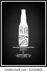 Anatomy of homebrew - Typographical Background. Vintage craft beer brewery emblem, label, design element. Vector typography EPS8 illustration with grunge effect. 